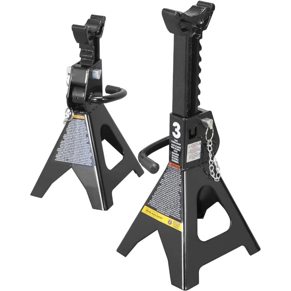 

3 Ton Double Locking Steel Jack Stands, 2 Pack, Black - Heavy-Duty Vehicle Support