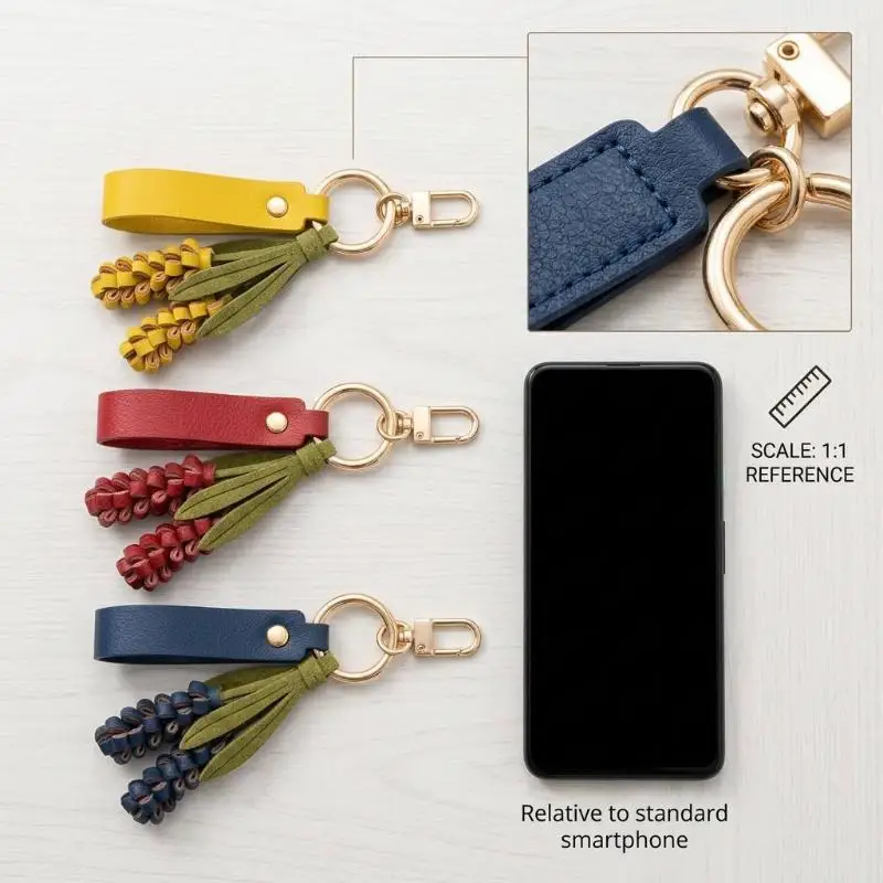 1 Stück Handgefertigter Kreativer Taschenanhänger Auto-Accessoire Mehrfarbiger PU-Leder Blumenanhänger Gewebter PU-Blumen-Schlüsselanhänger – Detail 2