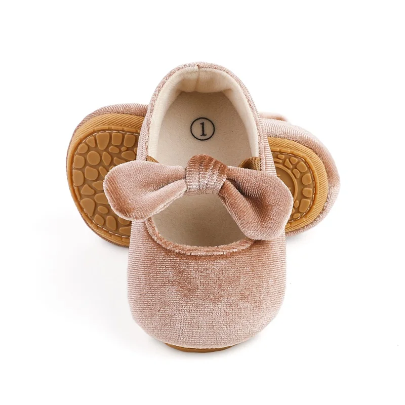 

Baby Girls Velvet Bowknot Mary Jane Flats Toddler Soft Anti-Slip Sole Princess Party Dress First Walking Shoes Prewalkers