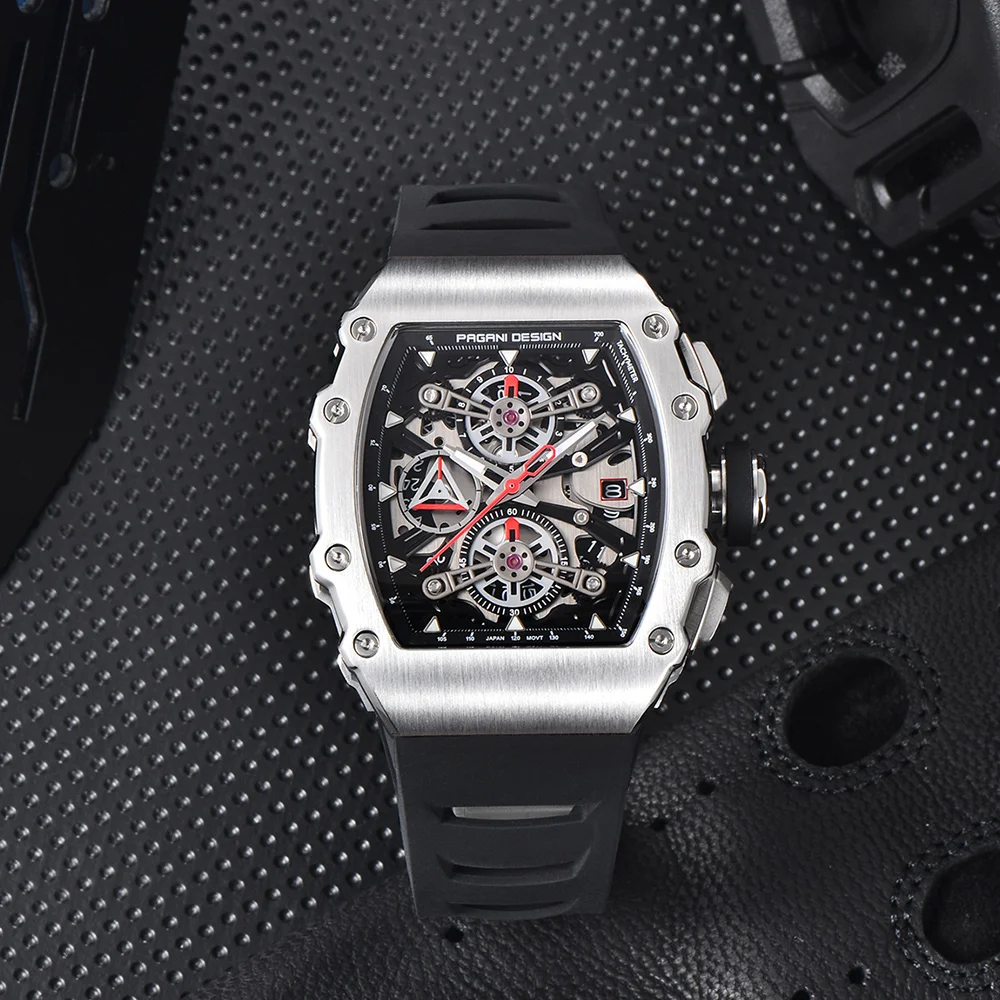PAGANI تصميم الهيكل العظمي ساعات كوارتز VH88 الياقوت الزجاج 50 متر مقاوم للماء ساعة من الفولاذ المقاوم للصدأ للرجال reloj hombre PDYS011