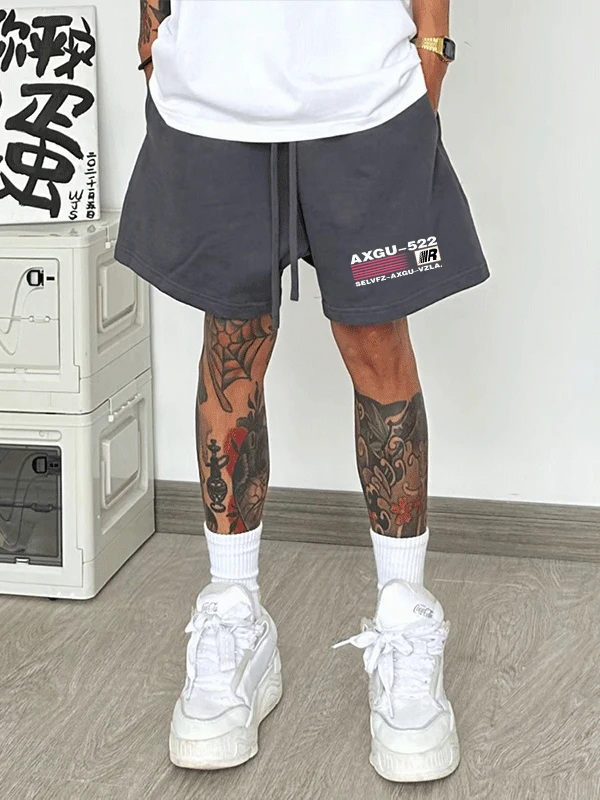 

Loose Fit American Hip Hop Printed Casual ey orts Baskeall Sports Dstring Five Parts Men's Faion Summer Leisure Pants