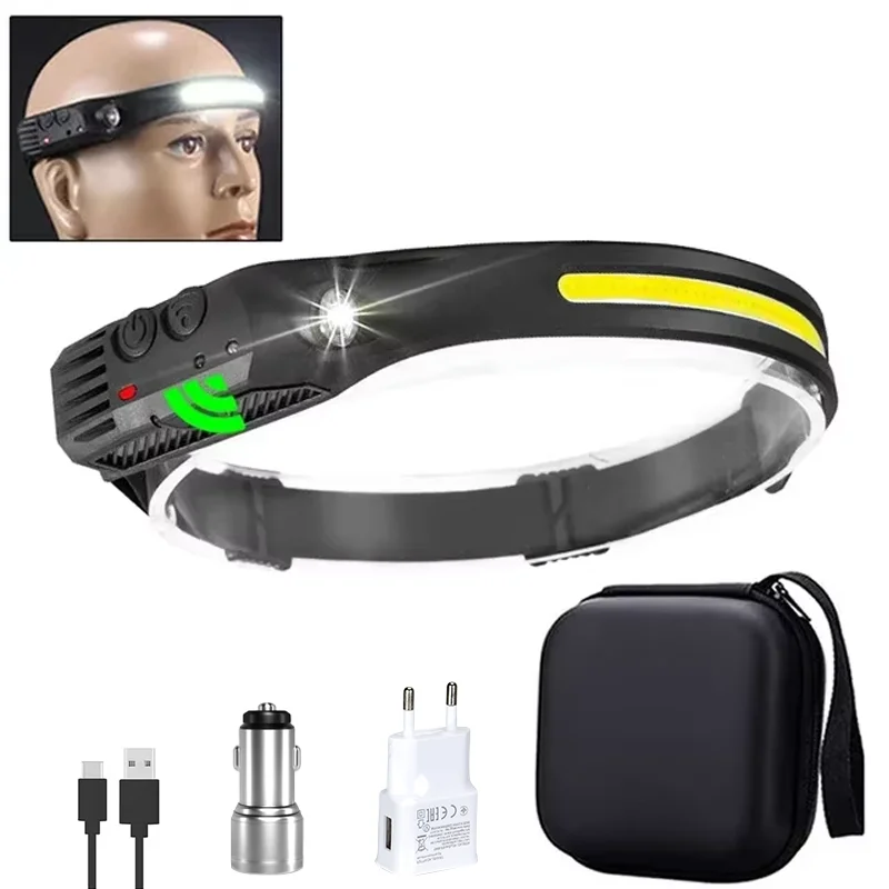 KDULIT USB wiederaufladbare LED Sensor Scheinwerfer COB Scheinwerfer Kopf Taschenlampe Arbeit Licht wasserdichte Scheinwerfer für Angeln Camping Laterne 8