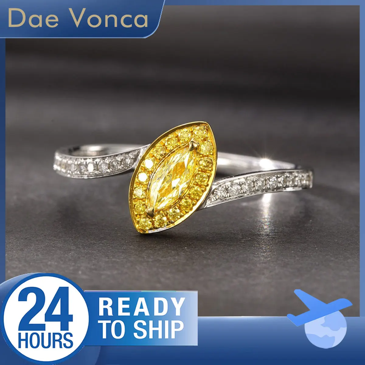 

Кольцо с желтым бриллиантом огранки маркизы, комплект из белого золота 18 карат, витой хвостовик, кольцо с желтым ореолом, кольцо с натуральным бриллиантом для женщин, подарок