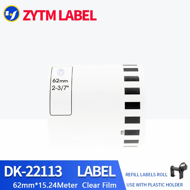 8 롤 호환 DK-22113 투명 투명 필름 라벨 62mm * 15.24M Brother QL-570/700/800 프린터 DK22113 용 연속