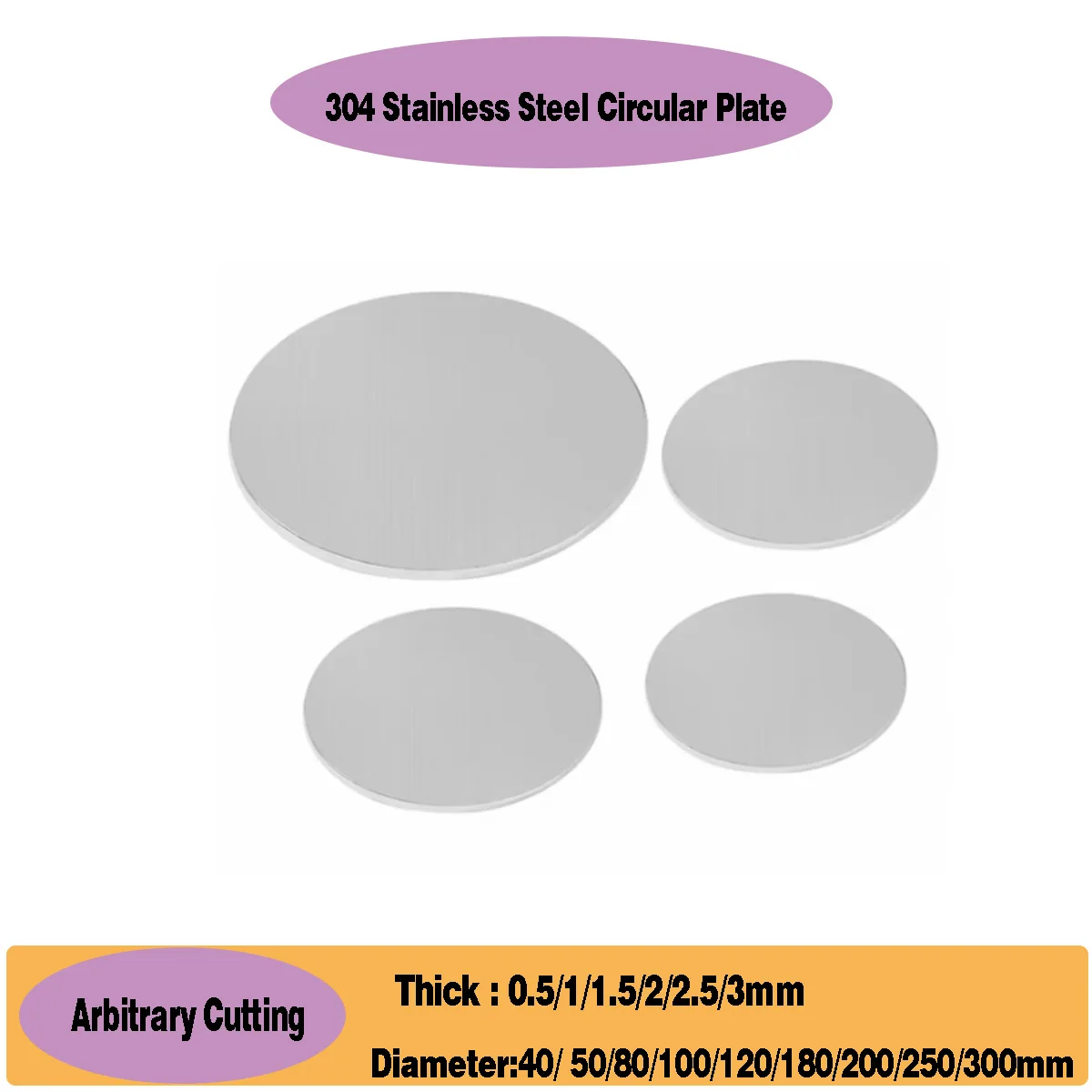 304 Stainless Steel Circular Plate/ Circular Disc/Diameter:40/ 50/80/100/120/180/200/250/300mm