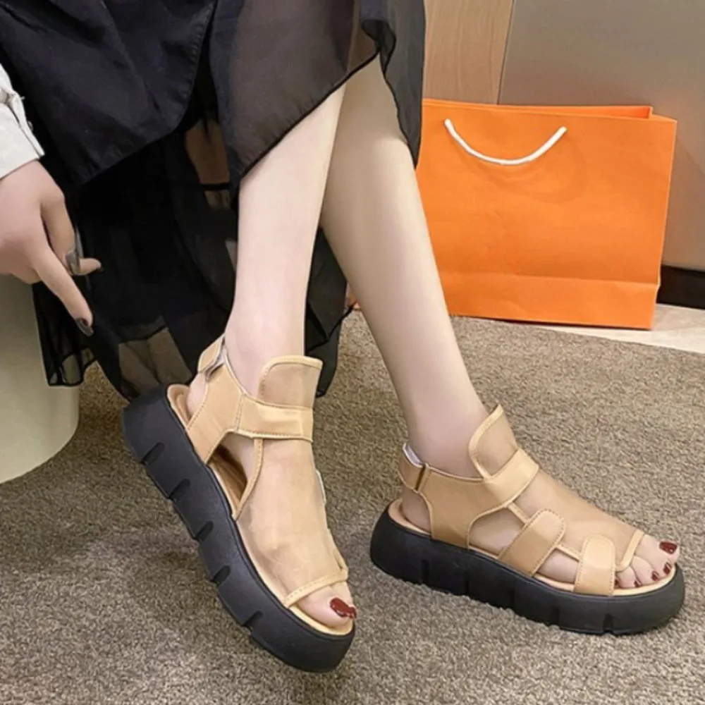 Sandals women 2023 summer new fashion thick-bottomed breathable yarn   paste Roman sandals