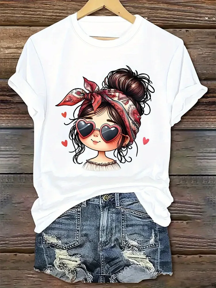 Women's Casual Round-Neck T-Shirt with Vibrant Cartoon Print: Stylish and Comfortable Short-Sleeve Women's Y2K Fashion