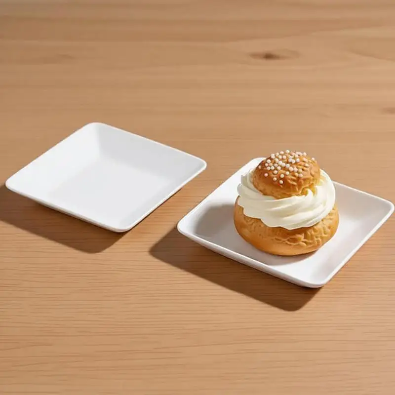 10/25Pcs Sugarcane Made White Dessert Plates Compostable Disposable Snack Plates for Baby Shower Party