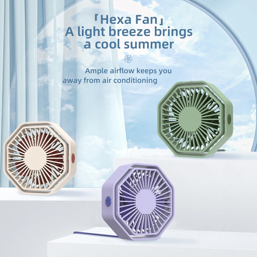 360° Adjustable Desktop Fan, Hexagon Design, 3 Speeds, Quiet Strong Airflow, USB Fan for Home Office Dorm Study Room image 5