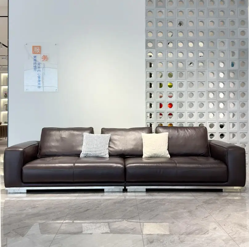 #Leather Sofa Head Layer Cowhide Living Room Italian Style Very Simple Row