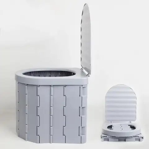 뚜껑이 달린 접이식 캠핑 변기, 큰 하중 베어링, 여행 변기 넓은 좌석, 성인용 자동차 변기, 보관 가방 및 쓰레기 봉투 포함