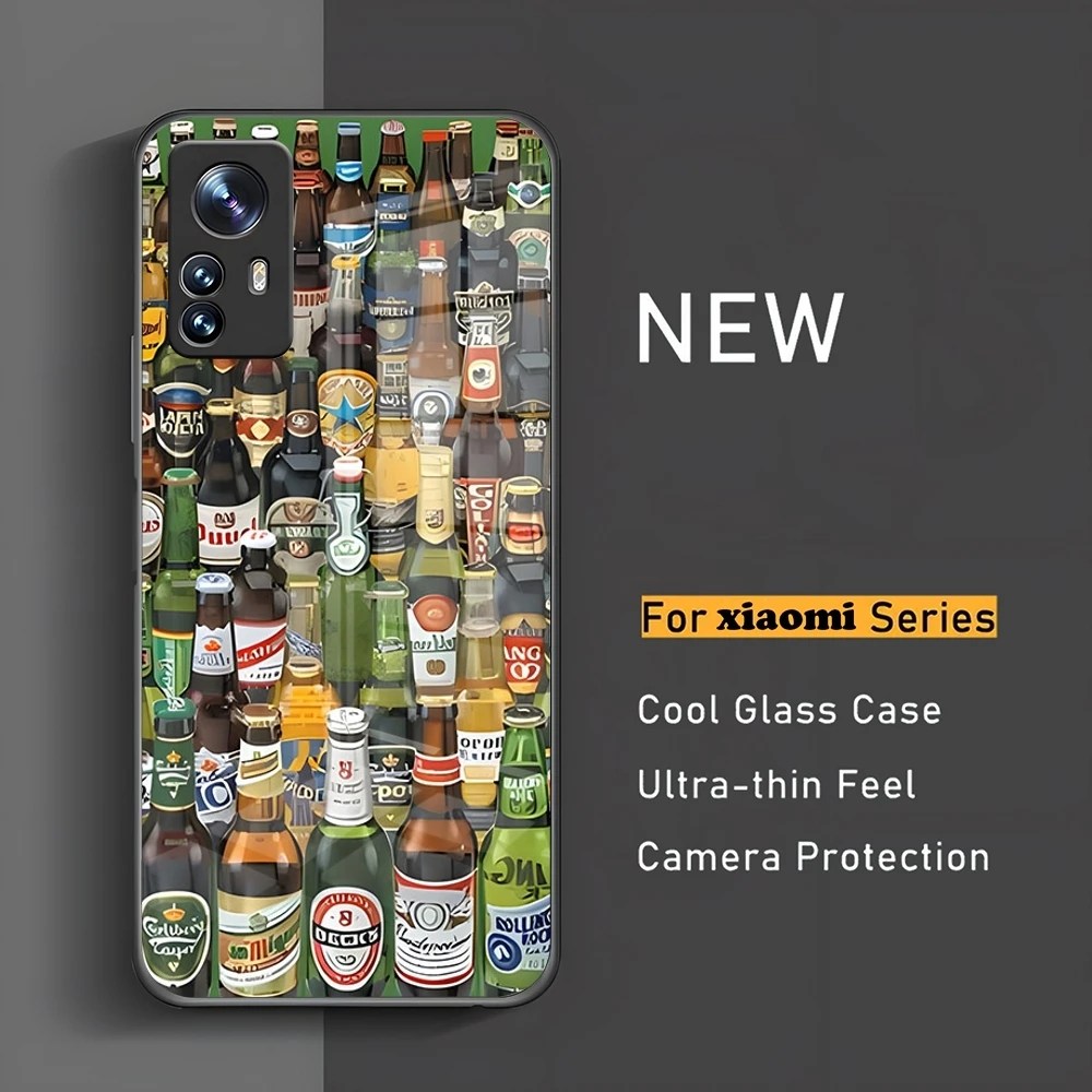 Funda de teléfono con diseño de cerveza y bebidas con Alcohol templado para Xiaomi15 14 Lite 12 Pro 11t 13 Lite POCO M6 M5 X6 X5 X3 NFC F5 F6 Pro Glass Coq