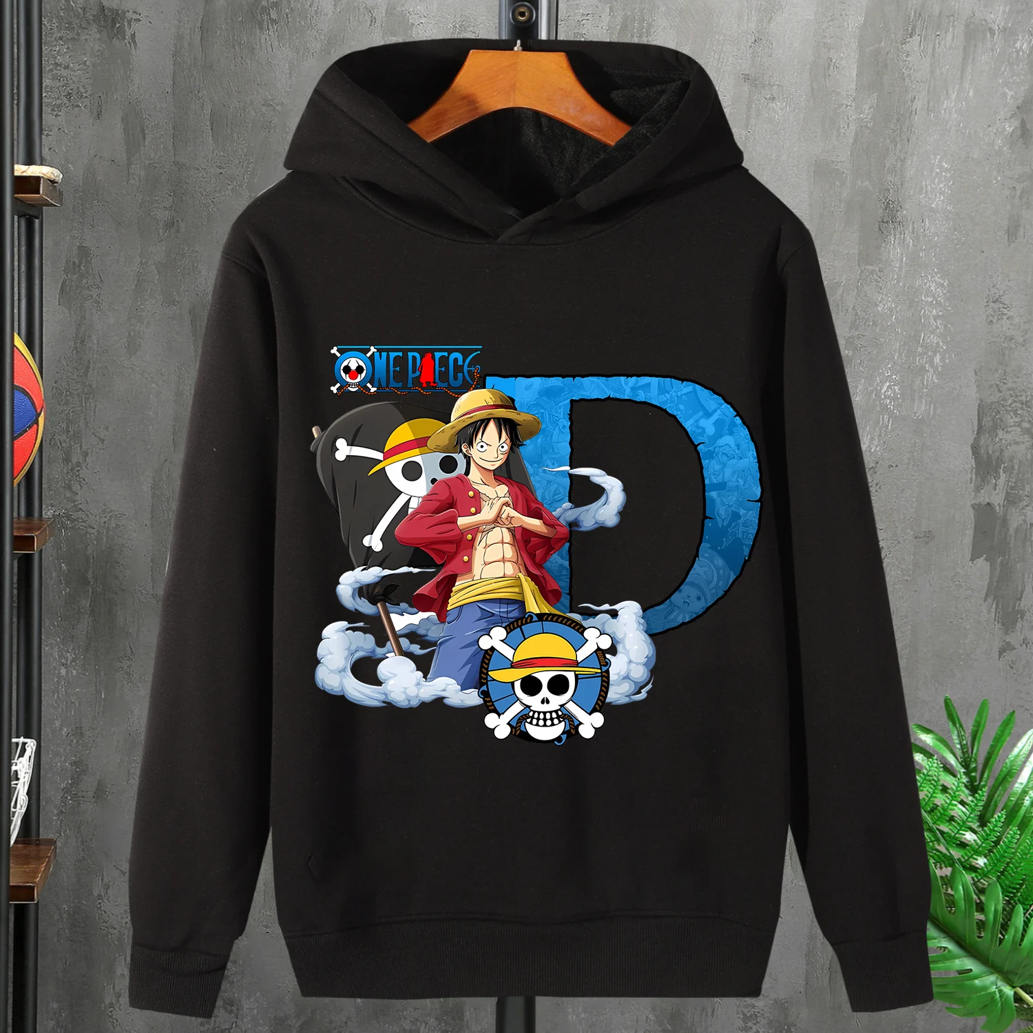 One Piece Luffy Thick Hoodie for Children A-Z Letter Clothing Boys Girls Anime Hoody Clothes Fleece Sweatshirt Tops Kids Gift