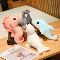 Simulation Sea lions Seals Dolphin Seahorse Plush Cartoon Reallife Sea Ocean Animal Marine Park Plush Toy Stuffed Doll Boy Gift