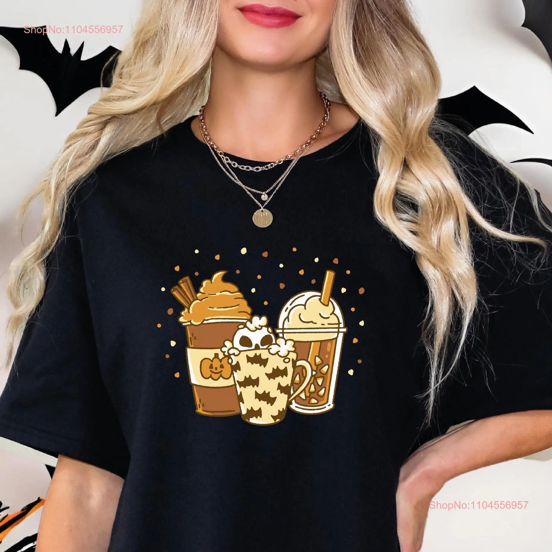 

Fall Pumpkin Spice Latte T Shirt Coffee Cute Halloween Retro long or short sleeves