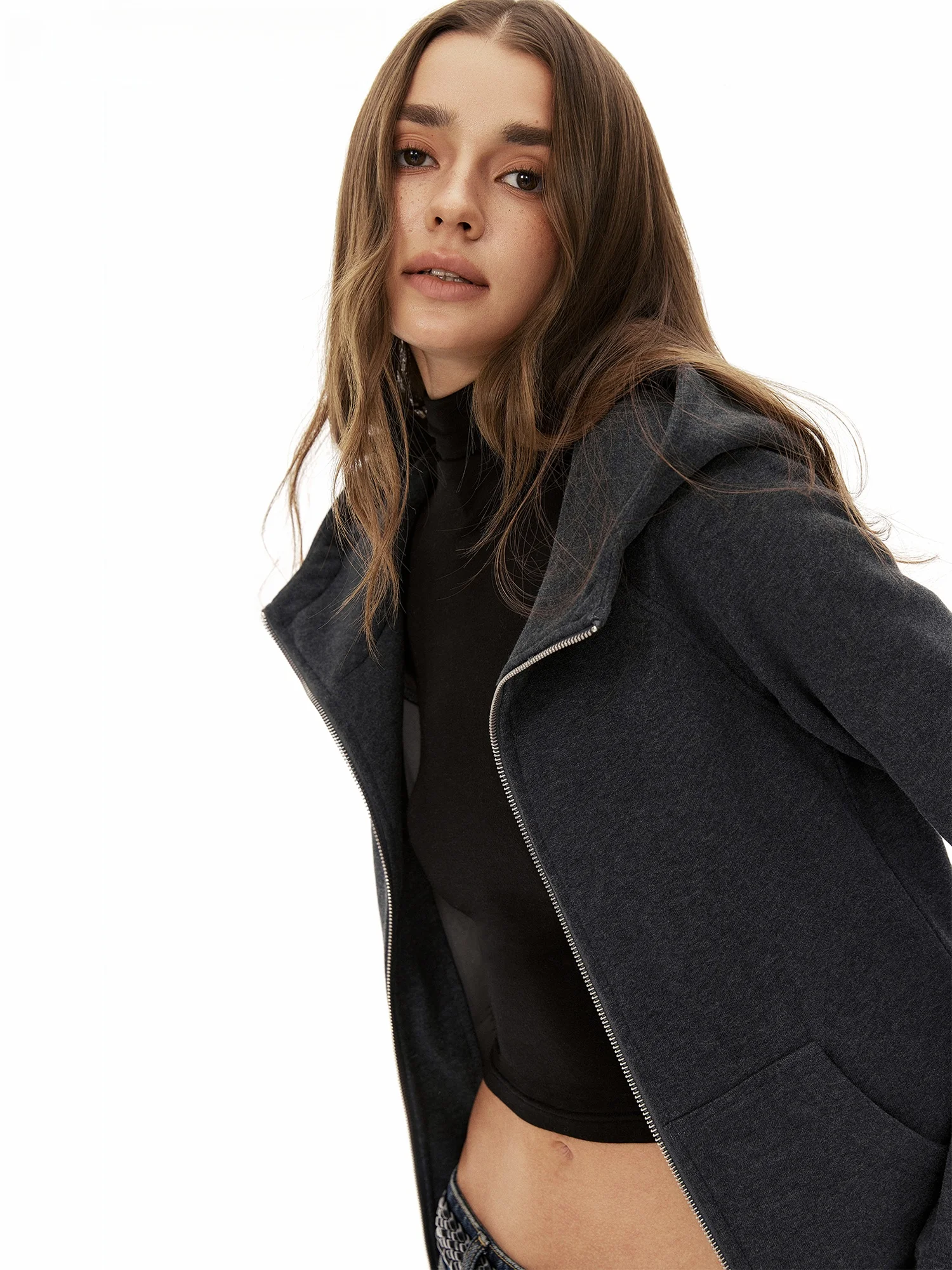 Burgenland Double Zipper Fleece Lined Hooded Slim Fit Waist Cinching Cardigan Women's Autumn Winter Outerwear Casual Style