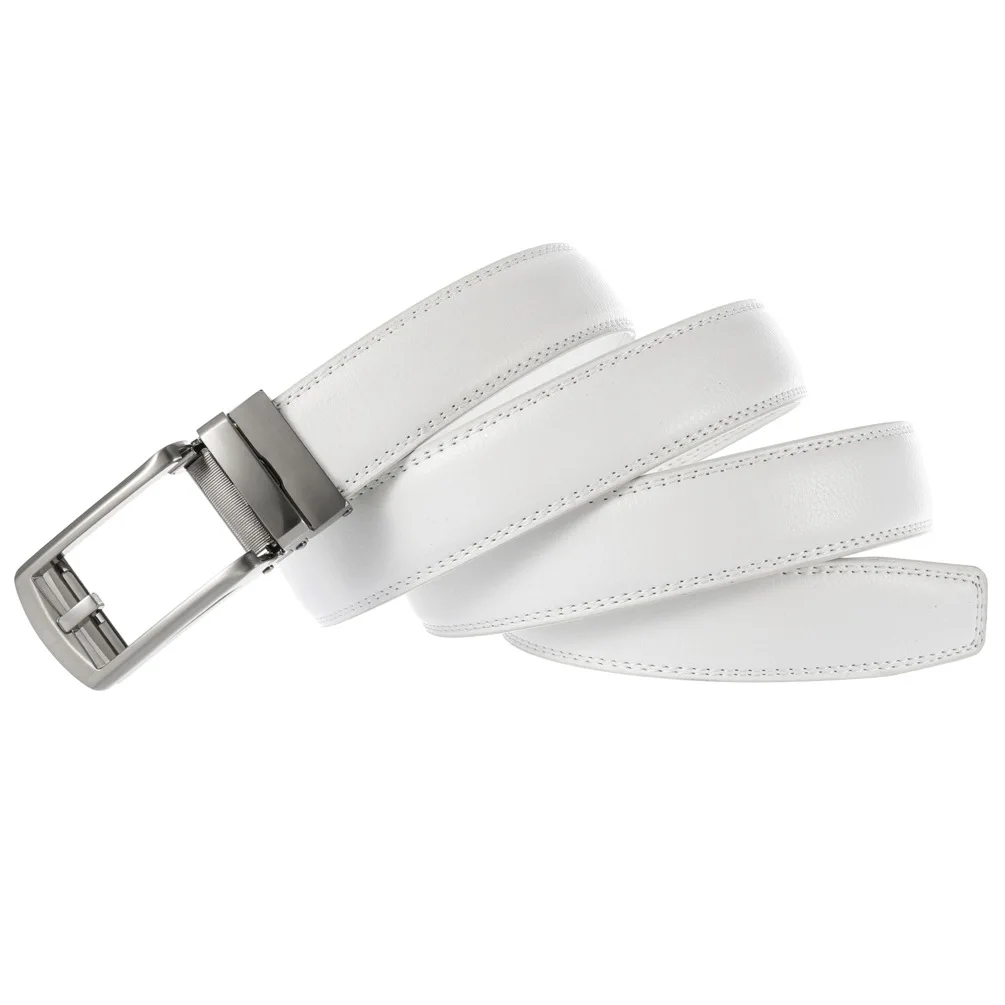 Ceinture en cuir blanc pour hommes, marque de luxe, boucle automatique, à cliquet, confortable, clic, 3.0cm, 3.1cm de largeur