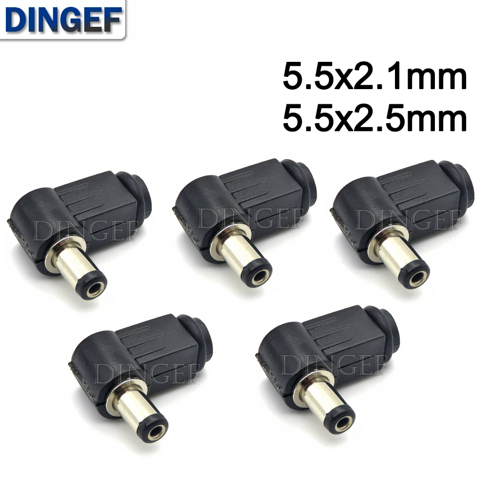 5 sztuk/partia 5.5x2.1mm wtyczka DC 90 stopni kolanko 5.5x2.5MM wtyczka zasilania DC montaż okablowania drut spawalniczy typ 5.5*2.1mm 5.5x2.5mm