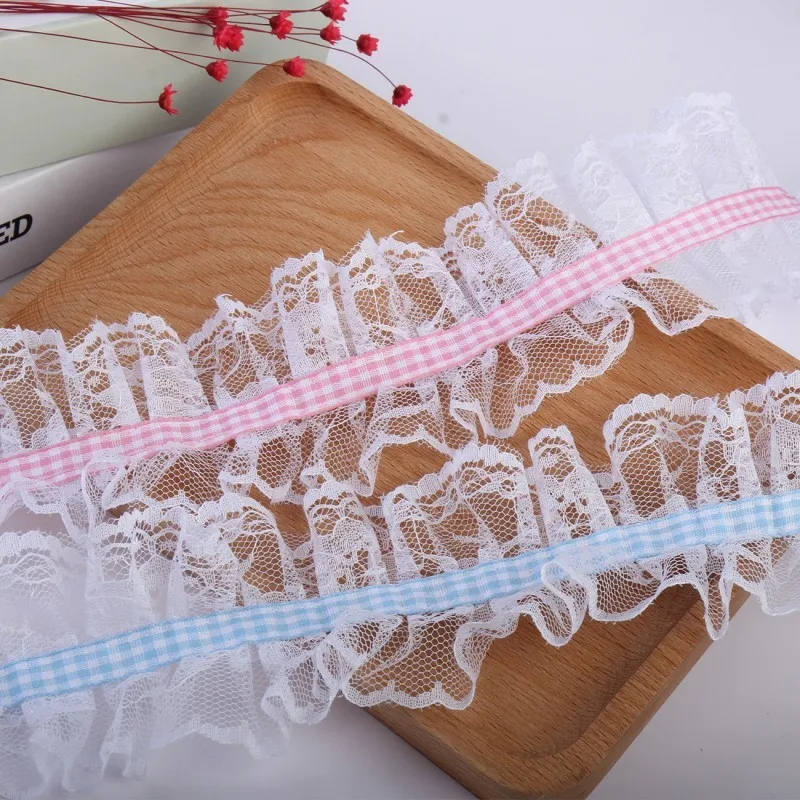 6cm Wide Plaid Ribbon Center Pleated Ruffle Lace DIY Handmade Crafts Headwear Hat Clothing Skirt Sewing Decorative Accessories