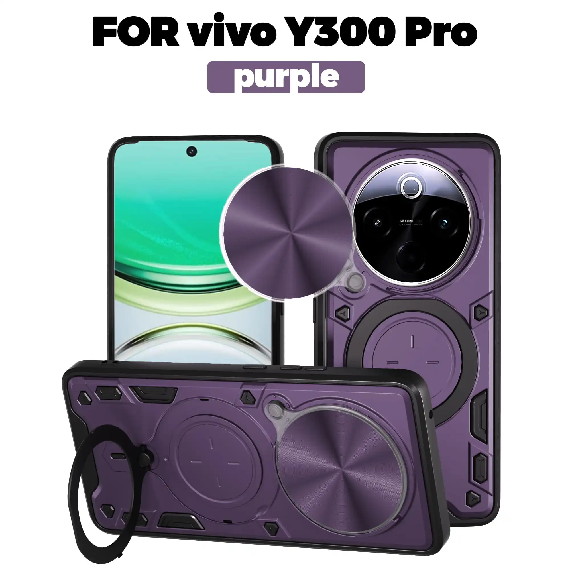 Funda para vivo Y300 Pro, protección de cámara deslizante magnética Y300 Pro + Y200i Y200i, Funda con soporte giratorio 360, anillo de armadura, Funda Capa