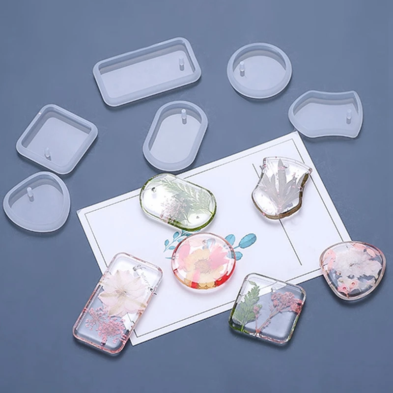 DIY Keychain Pendant Silicone Mold Set Crystal Epoxy Mold Round Rectangle Pendant Jewelry Making Mold