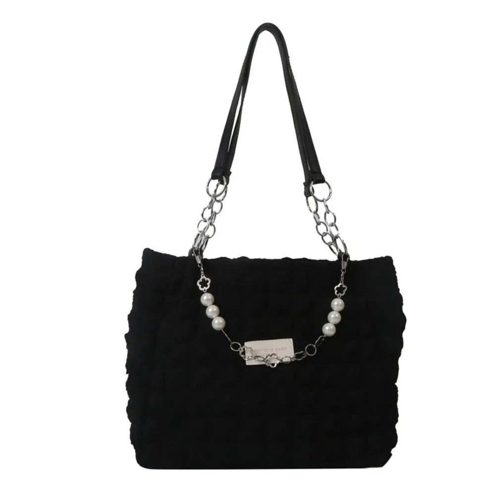 

Fashion Beaded Pleated Tote Bag Korean Style Chain Plaid Handbag Large Capacity Dumplings Bag Bubble Cloud Bag Girls