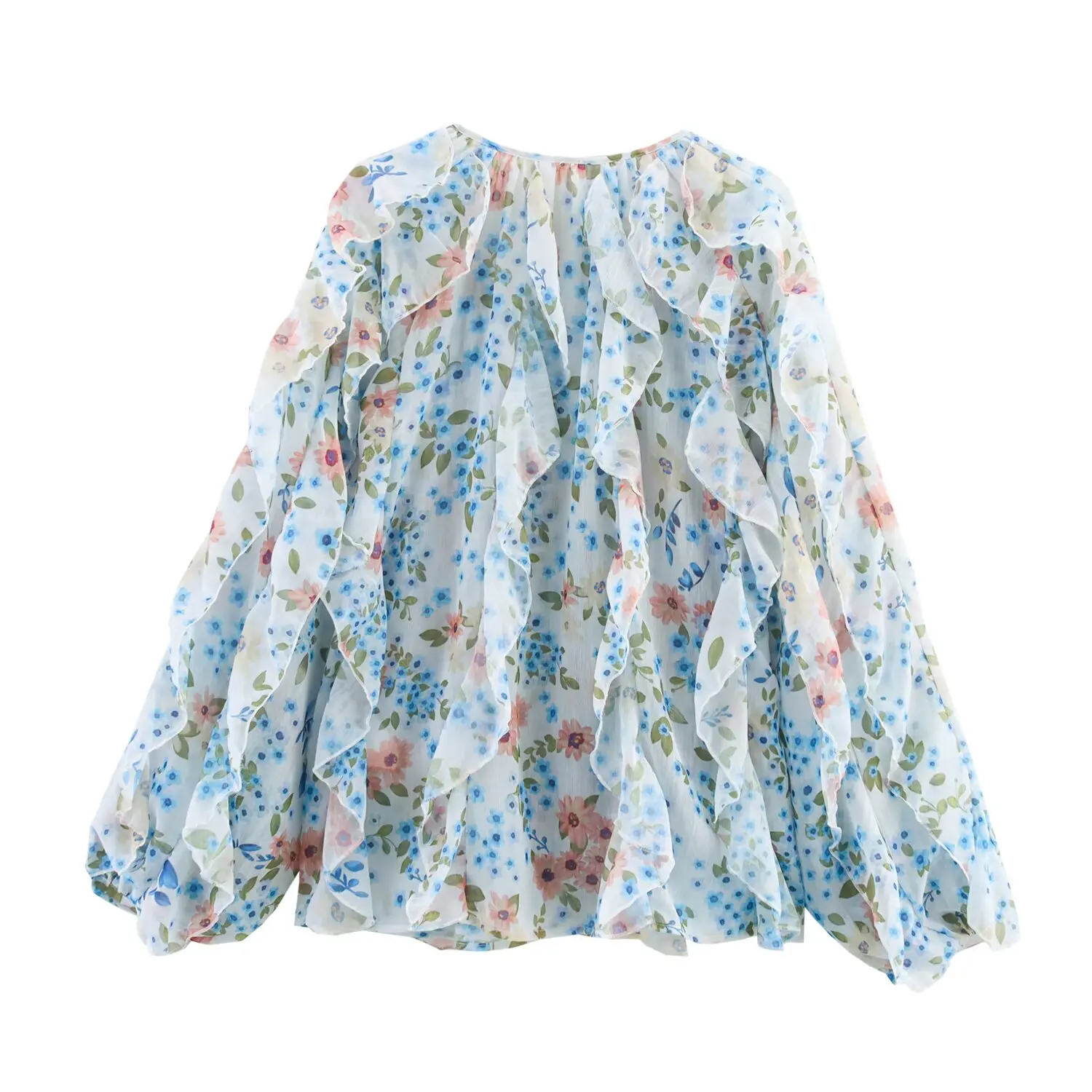 JNLEAOG Women's Printed irt Layered Decorative Design Autumn New Sle V-Ne Long Sve Polyester Fiber Casual Blouse