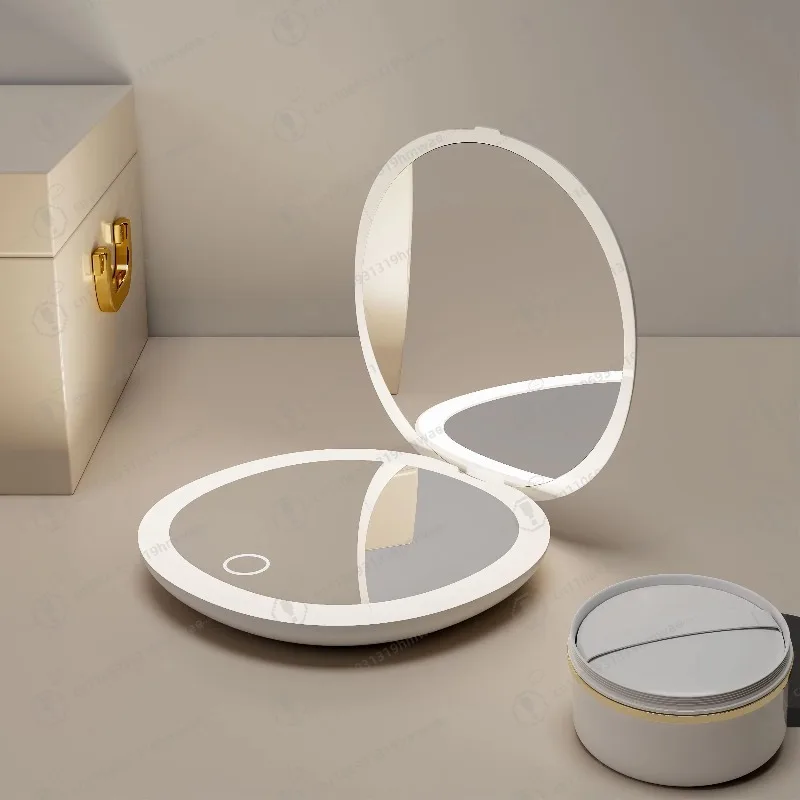 Portable Folding Travel Cosmetics Handheld Compact Mirror with Light Emitting Diode