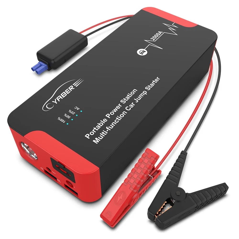 Yaber Jump Starter 12V Car Battery Booster 22000mAh 100W AC Output Emergency Starting Device Power Station for Gas Engine