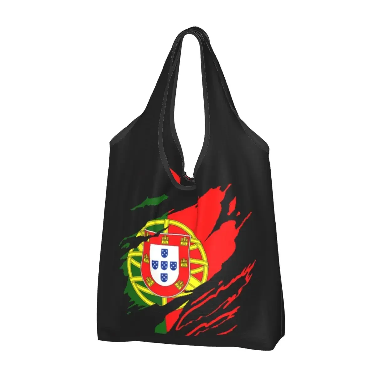 

Custom Vintage Flag Of Portugal Shopping Bag Women Portable Large Capacity Groceries Portuguese Pride Shopper Tote Bags