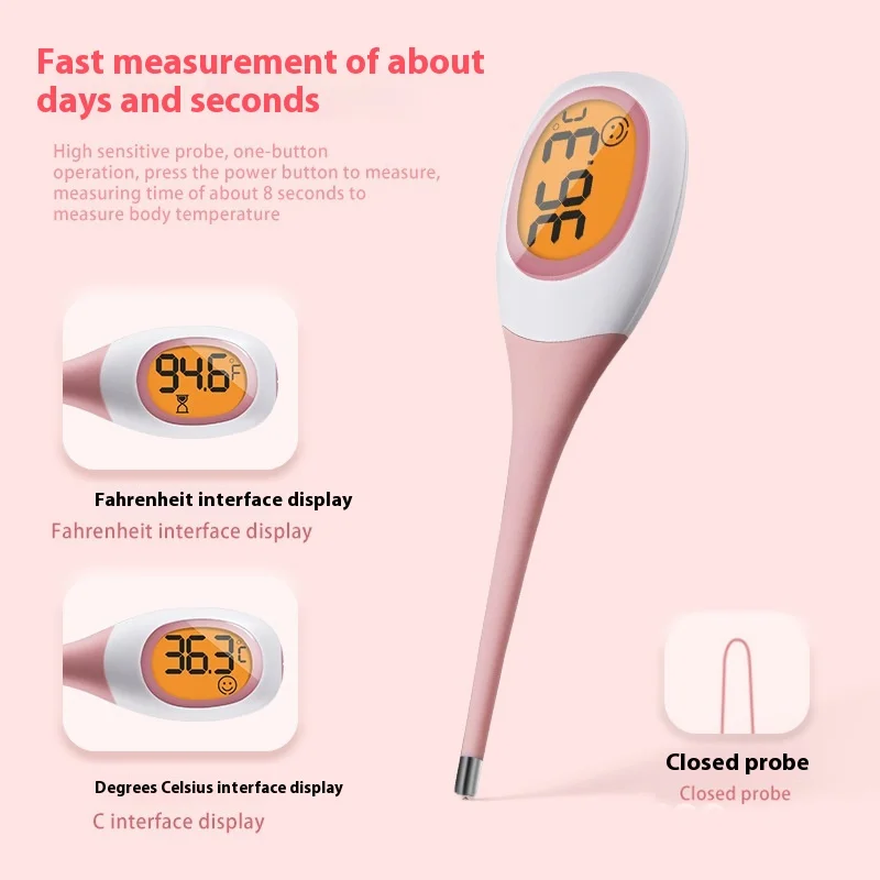 AIQUE 8 Seconds Backlit Fever Thermometer Medical Household Digital LCD Medical Fast Measure Kids Baby Child Adult Body Soft