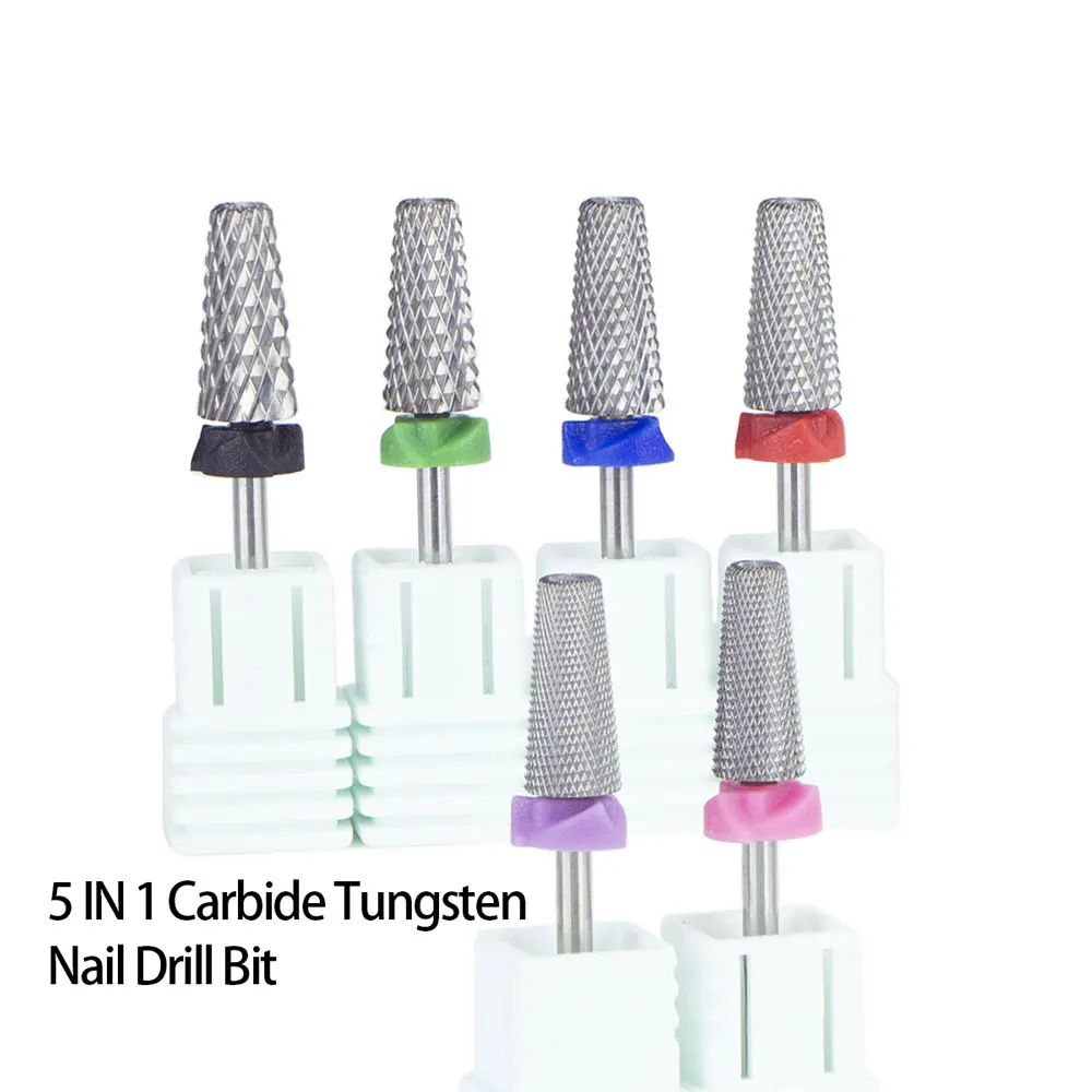1Pcs 5in1 Milling Cutter Carbide Nail Drill Bits For Efficient Nail Gel Remove Gel Manicure Tungsten Steel Nail Drill Bit Tools