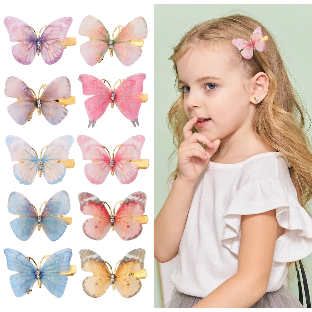 Horquillas de mariposa coloridas para niña, pasadores para el cabello para mujer, adorno para el cabello dulce, tocado de arcoíris, accesorios para