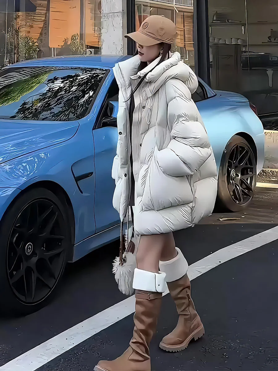 Abrigo acolchado acolchado Jaet Du down con capucha y cuello levantado para mujer, abrigo cálido de pan, pluma blanca Du, recién llegado de invierno