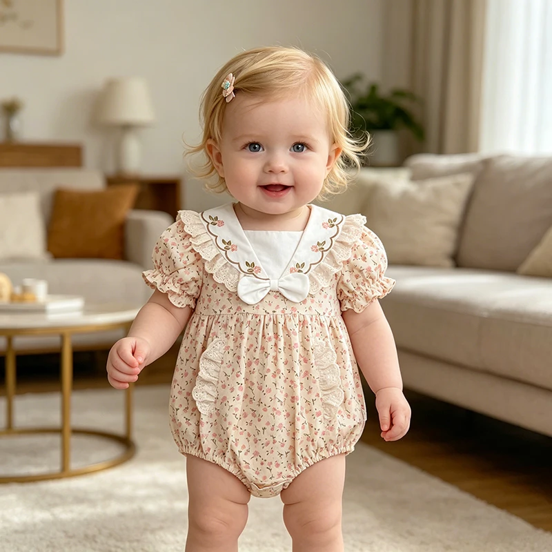 2026 Neuer Sommer 0-24M Baby Mädchen Koreanischer Stil Kurzarm-Strampler mit Aufdruck, Süßer Geburtstags-Strampler mit Schleife – Detail 16