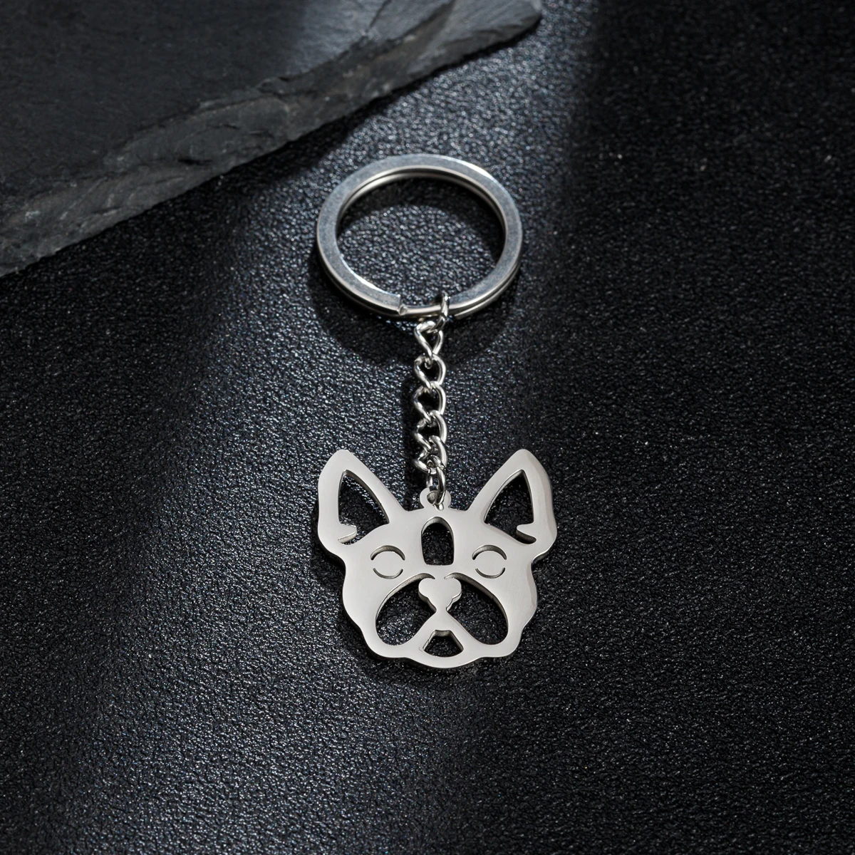 French Bulldog Keyring Rings For Women Cute Animal Stainless Steel Keychain Accessories Gifts For Girlfriend Designer Keyholder