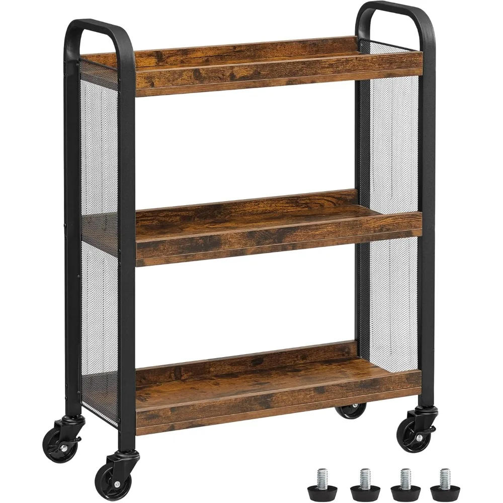3-Tier Narrow Storage Cart, Rolling Cart with Wheels, Steel Frame, Slim Storage Cart for Kitchen, Dining Room, Laundry Room, Ad