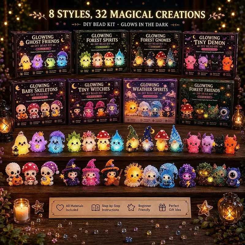 4Pcs 3D Beaded Animal Glow In Dark Kit Tiny Beads Handmade DIY Craft Art Supplies for Kids Camping Entertainment Game Gifts