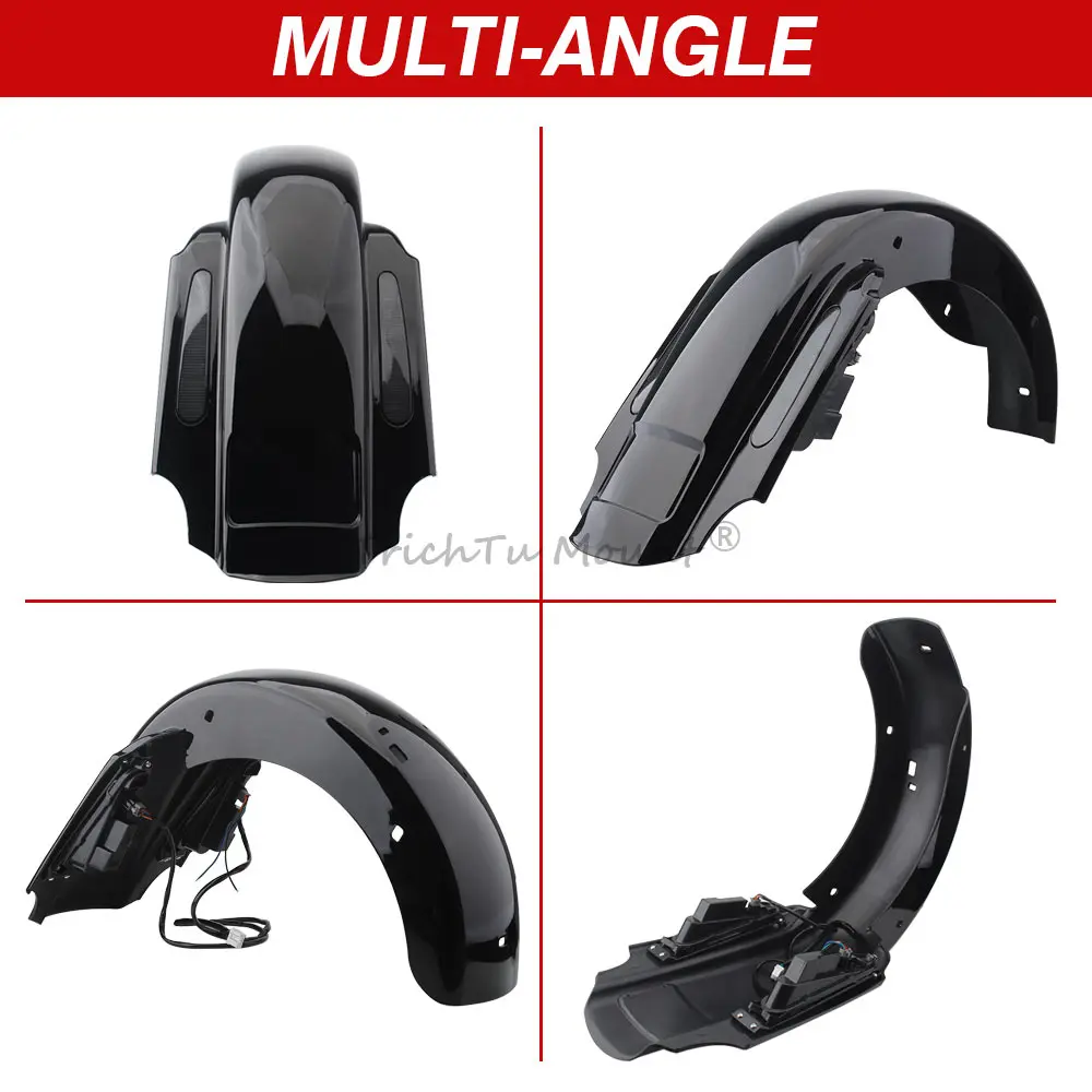 For HARLEY TOURING Road Glide FLTR/I 1993-2008 Motorcycle Part Gloss black Extended Rear Fender With LED Light Sturdy Accessory