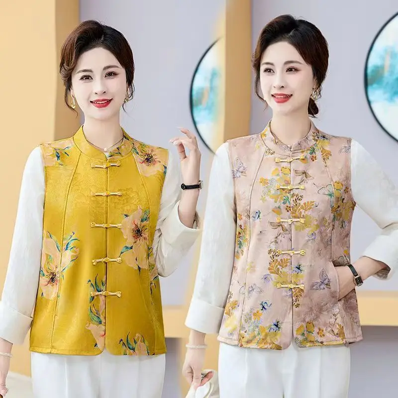 

New Faion Thin Vest for ly Women 40-59 Years Old Spring Autumn Collar Zipper Closure Regular Sve Slim Fit Sle