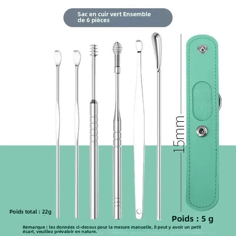 

Набор для удаления ушной серы, 6 шт., набор инструментов для чистки ушей, средство для чистки ушей, 360° ° Очиститель ушных каналов со спиральной конструкцией из нержавеющей стали