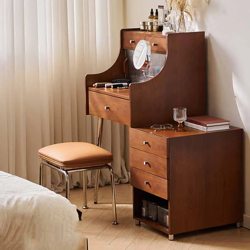 Tabouret en Métal Nordique Minimaliste, Commode Française, Coin Marron, Petite Vanité Naturelle, Design de Chambre à Coucher, Coiffeuse Unique, Meubles de Maison