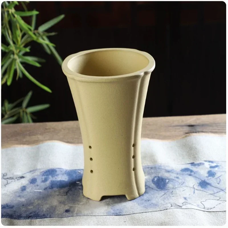 Waist-cinching Ceramic Bonsai Pot,Purple sand,Four Color,Flower Planting Vase,Small Cascade pot,Home Decoration