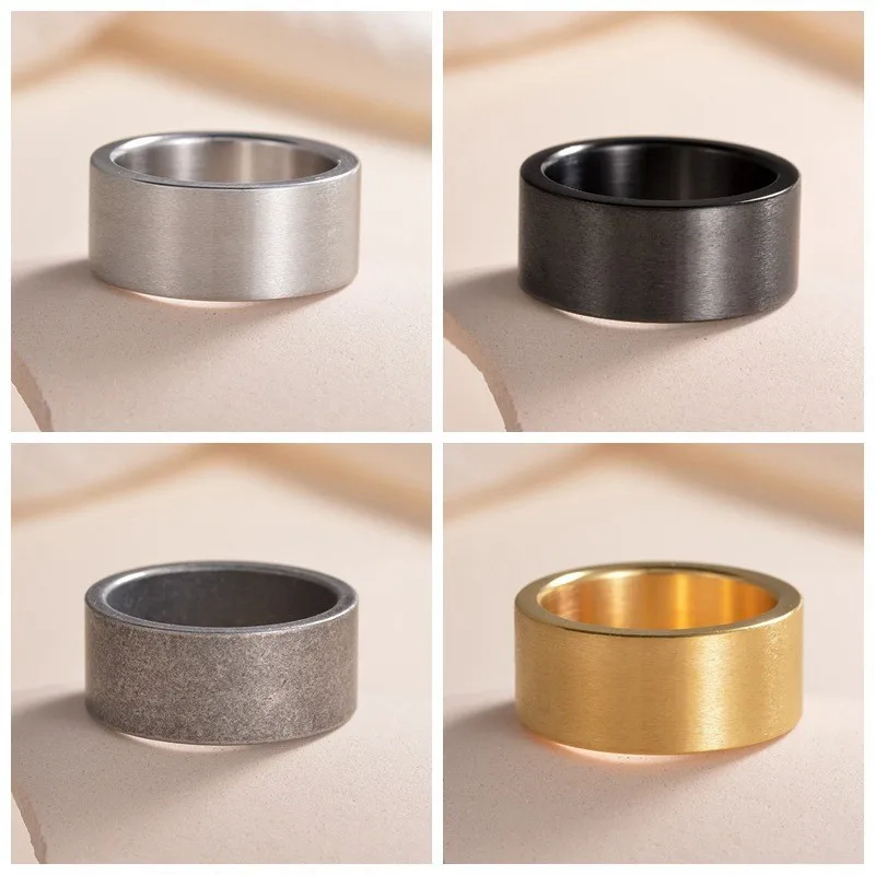 Matte Finish Stainless Steel Wide Rings - Fashion Gold Color Jewelry for Women & Men - Wholesale Dropshipping Sizes 7-13