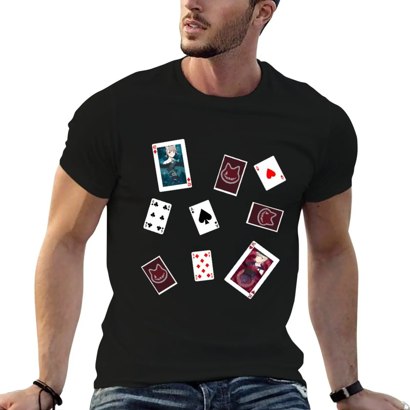

Scattered Cards - Lyney & Lynette T-Shirt man t shirt cotton high quality anime t shirts for man T-Shirt