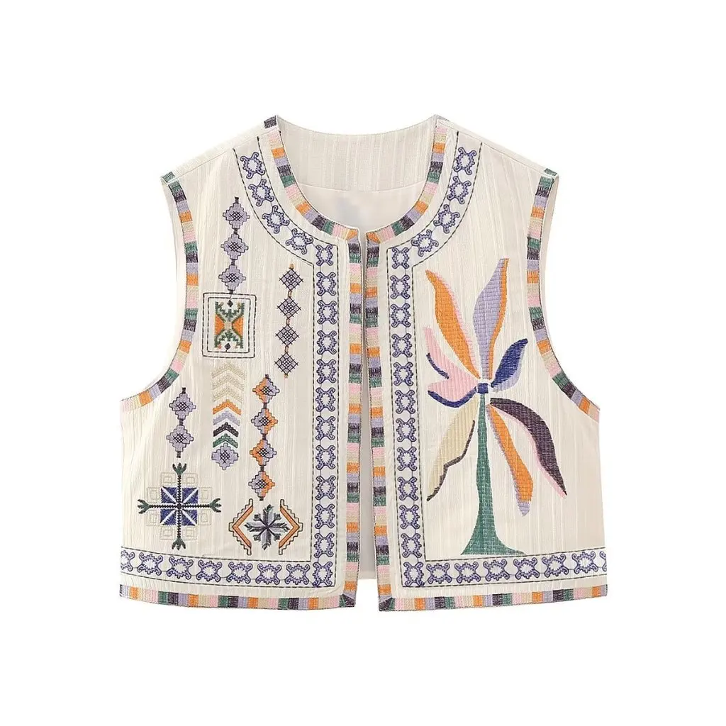 

Autumn Elegant Fashion Women's round Neck Sleeveless Embroidered Vest European American Style Comfortable Coat