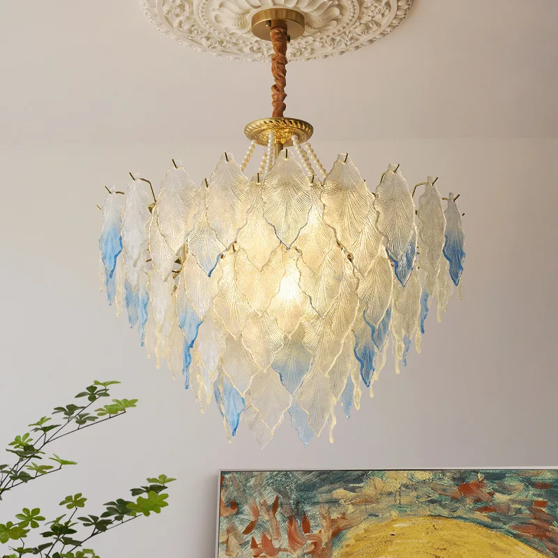 

New light luxury French living room main lamp cream style dining room blue romantic chandelier