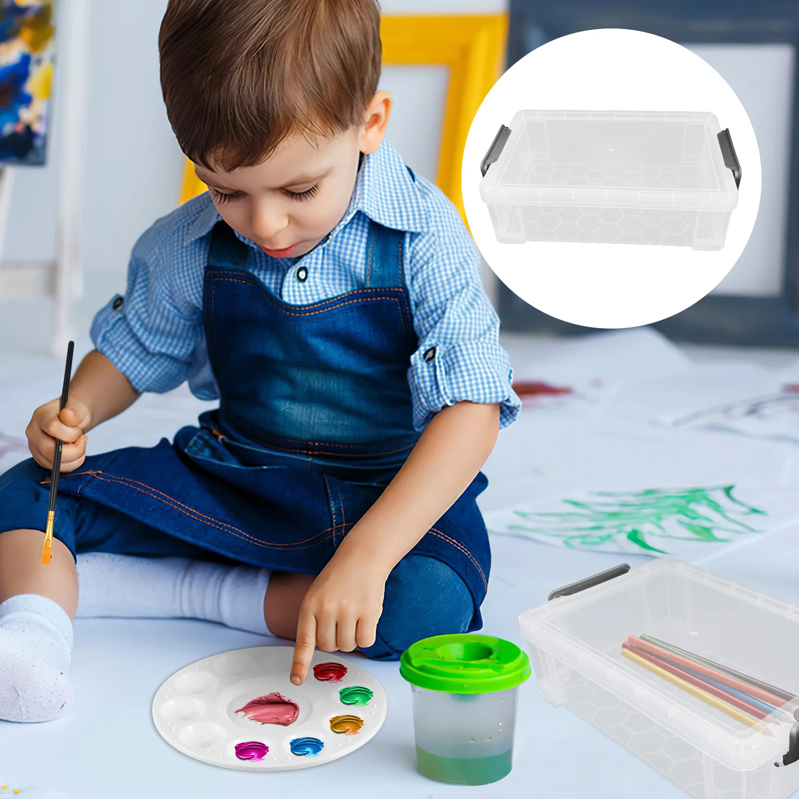 

2pcs PP Plastic Storage Bins Transparent Pencil Case ganizer Stackable Storage Bins Design Lids Boxes Containers