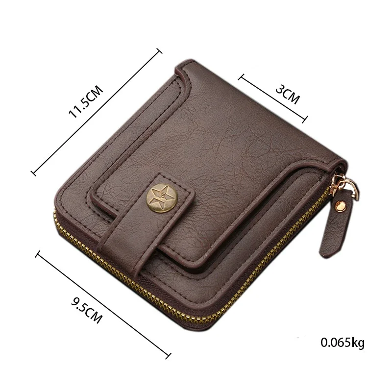 Cartera Retro corta para hombre, billetera multifuncional para estudiantes y jóvenes, empuje simple con hebilla para múltiples tarjetas, bolsa para dinero con cremallera oculta