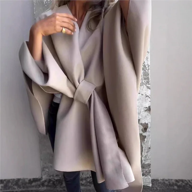 2025 New Autumn and Winter Loose Women's Autumn and Winter Loose V-neck Shawl Cape Jacket Jacket for Women